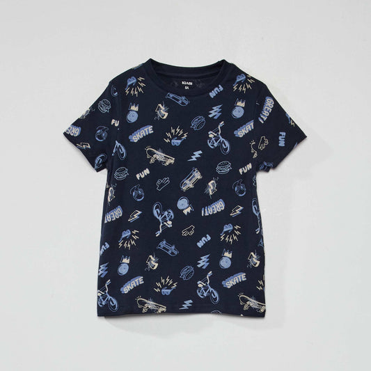 Tee-shirt à motif pur coton Bleu marine 'skate'