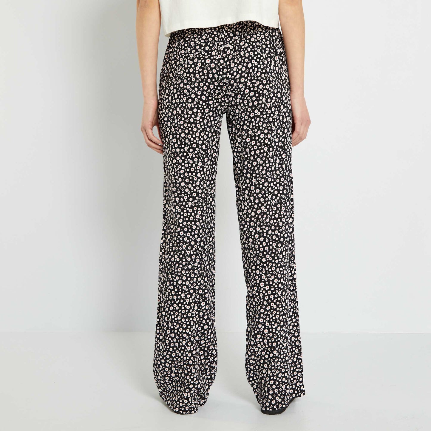 Pantalon large cropped à motifs Noir