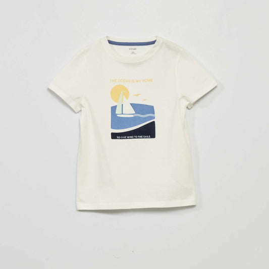 Tee-shirt message 'the ocean is my home' Beige