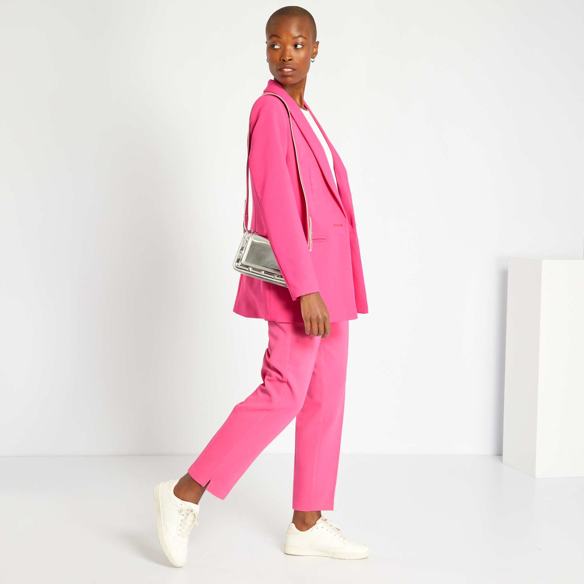 Pink Ensemble Costume Femme Rose Veste Courte Veste Blazer Fushia