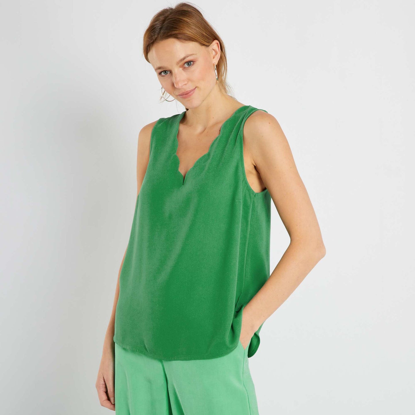 Blouse à Col V fantaisie vert