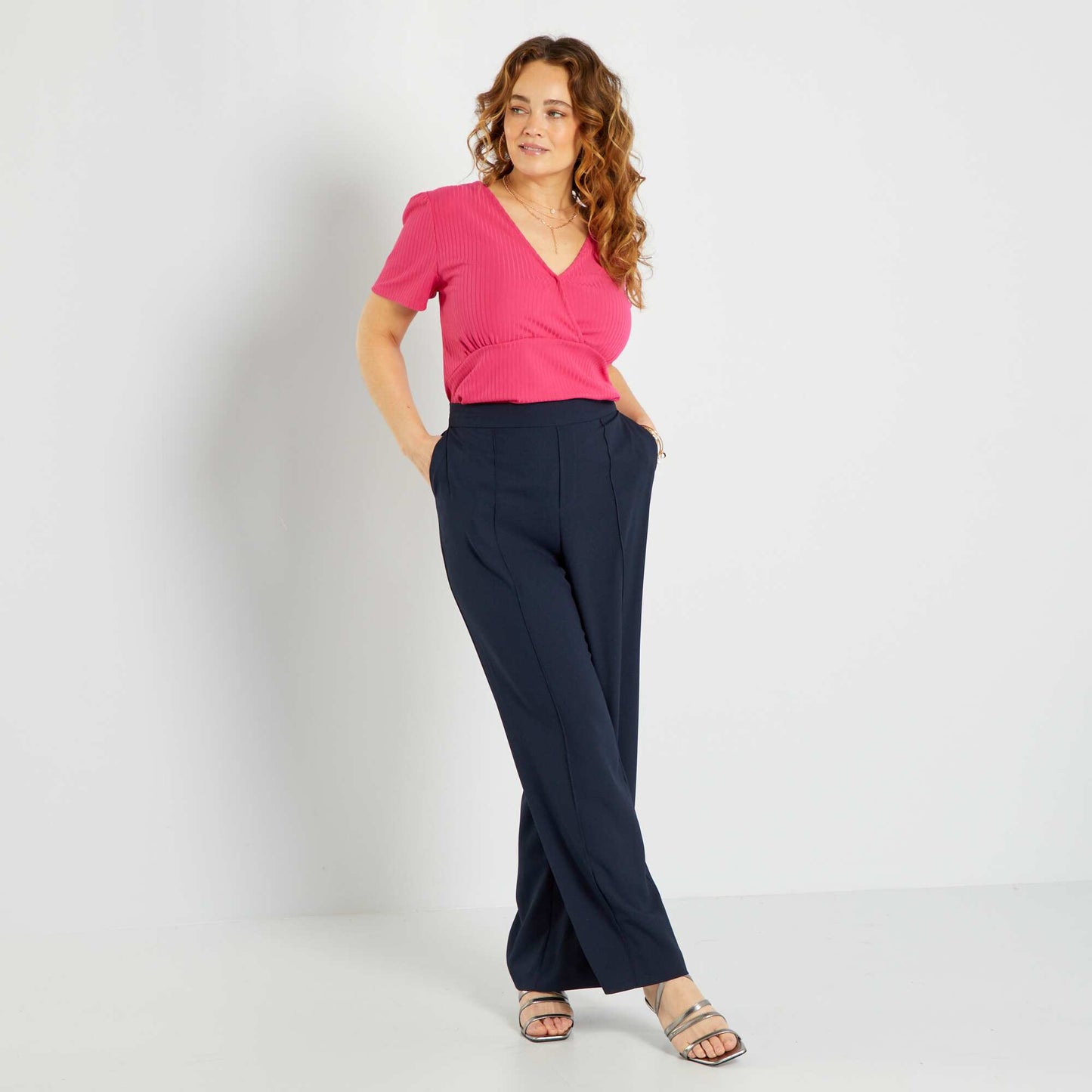 Pantalon wide leg fluide bleu marine