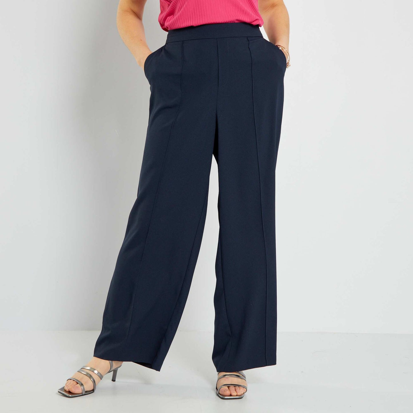 Pantalon wide leg fluide bleu marine