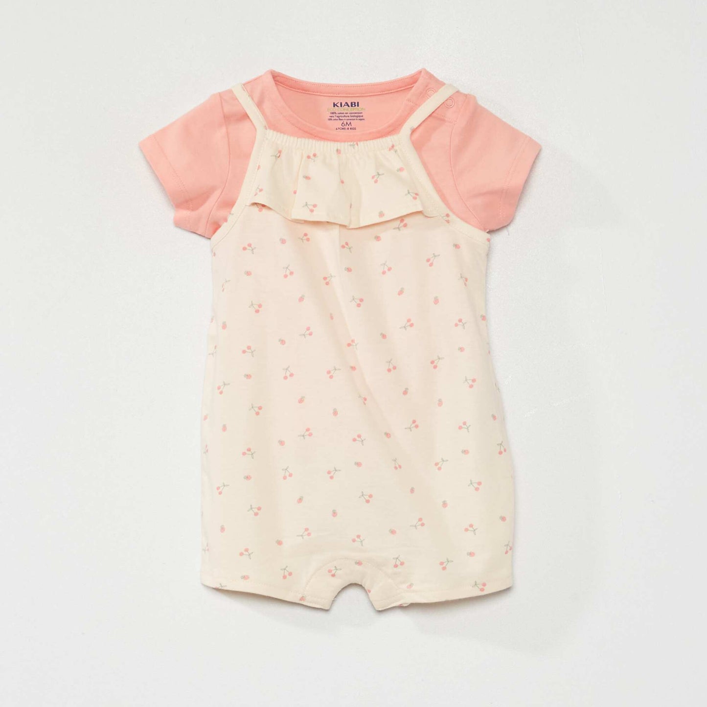 Ensemble salopette + t-shirt en coton Rose