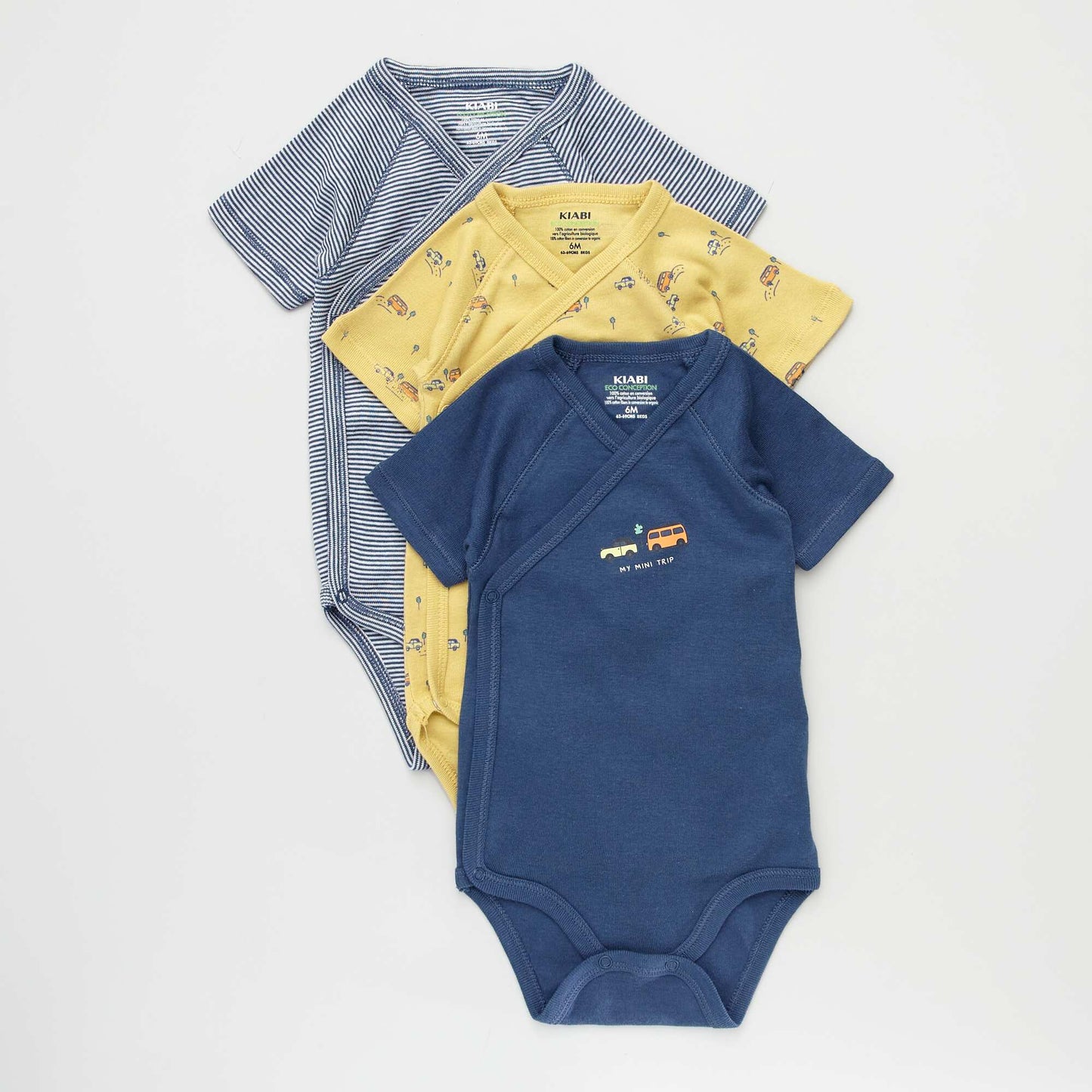 Lot de 3 bodies en coton Jaune/bleu