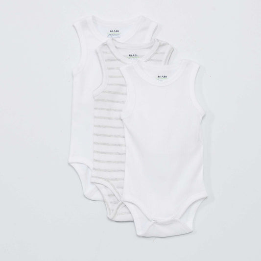 Lot 3 bodies sans manches imprimés Blanc