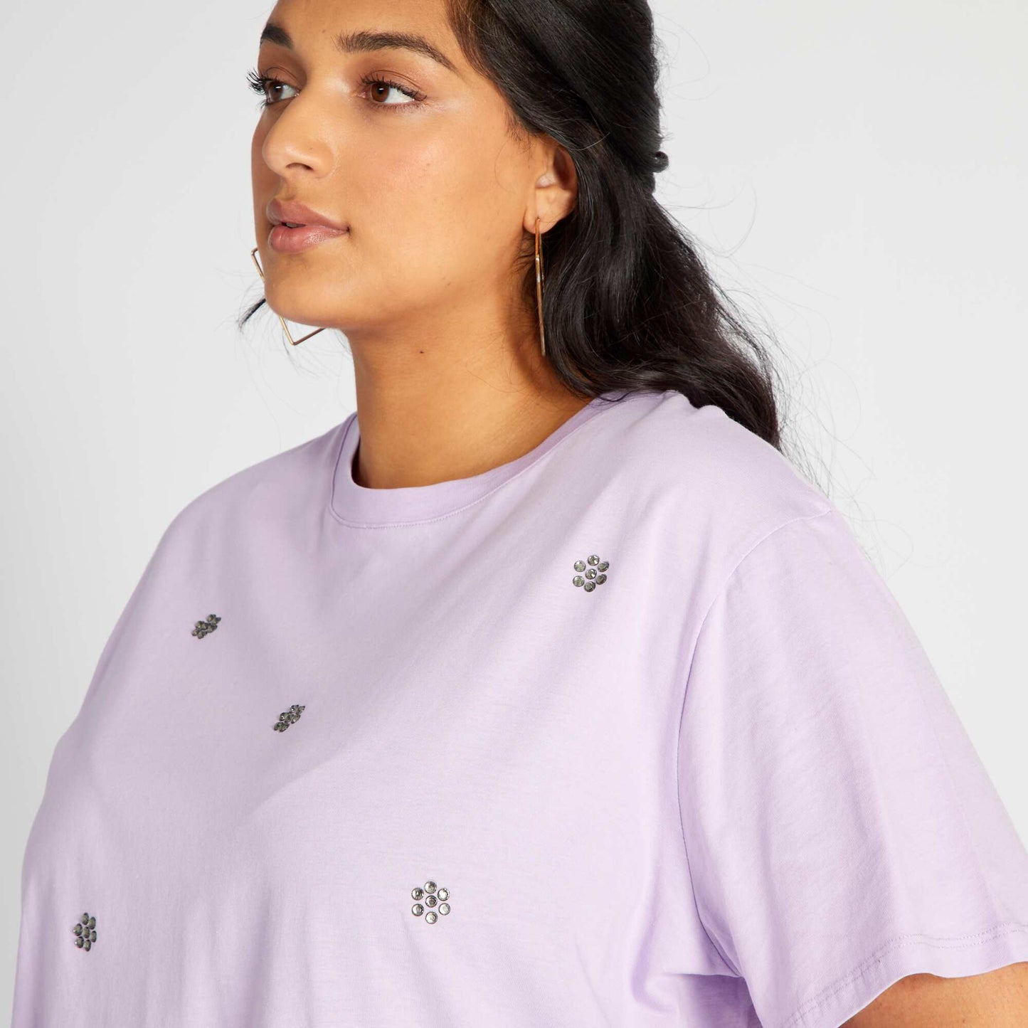 T-shirt à col rond avec strass Lilas