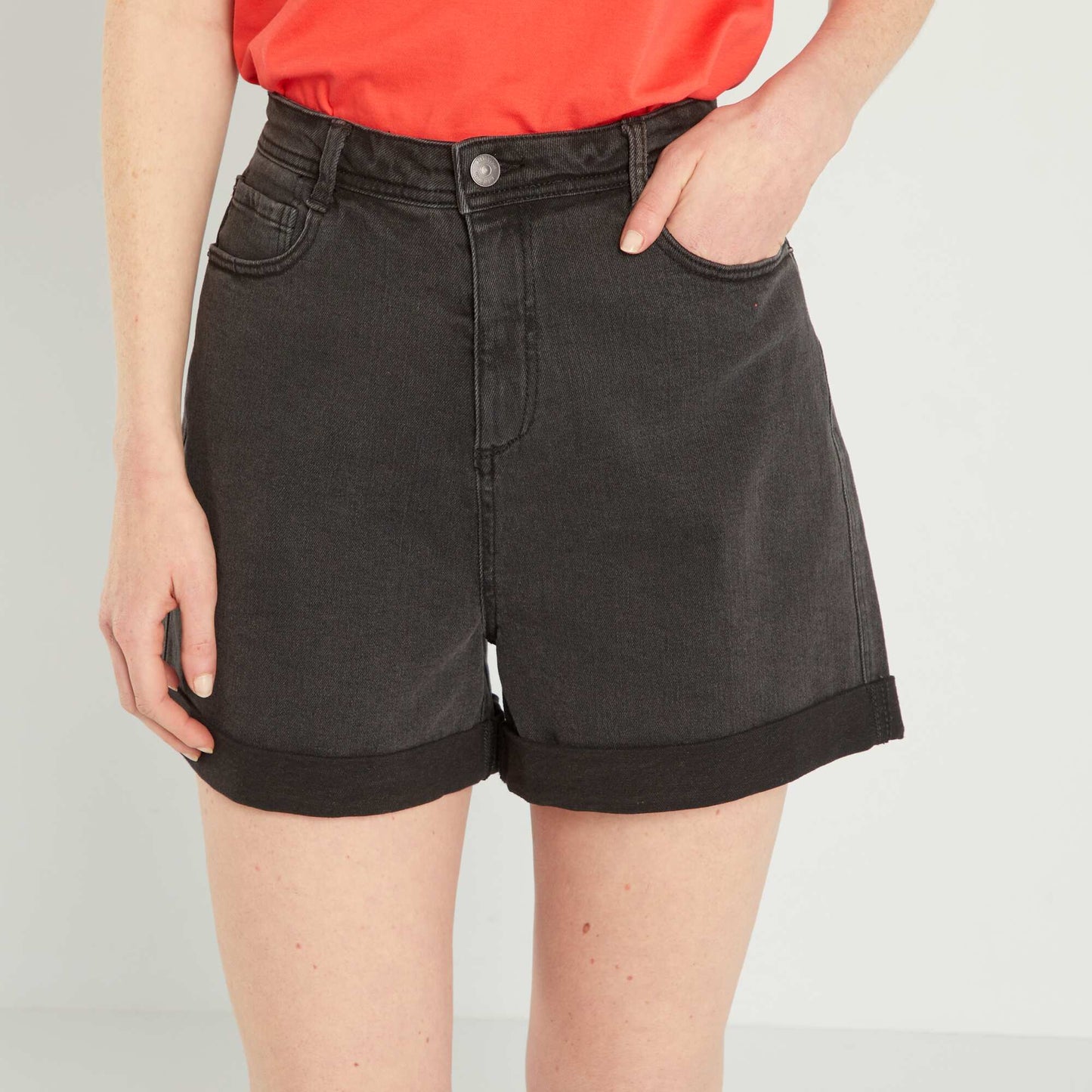 Short en jean taille haute Noir