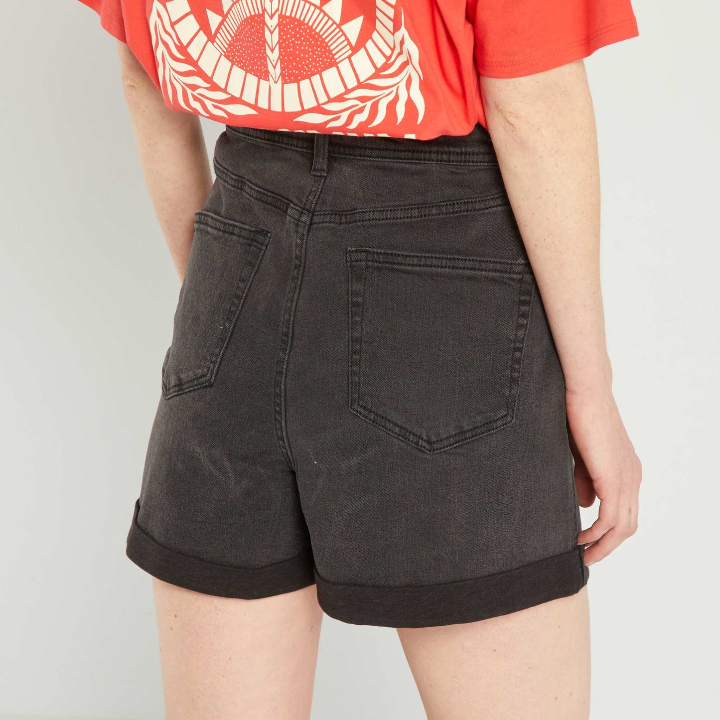 Short en jean taille haute Noir