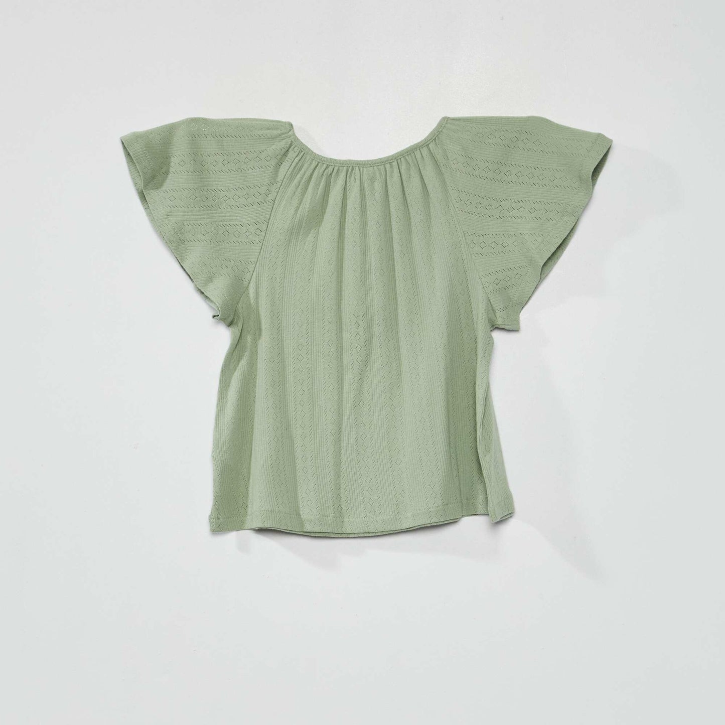 T-shirt uni en maille ajourée Vert