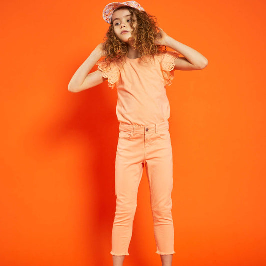 T-shirt en jersey avec manches brodées Orange