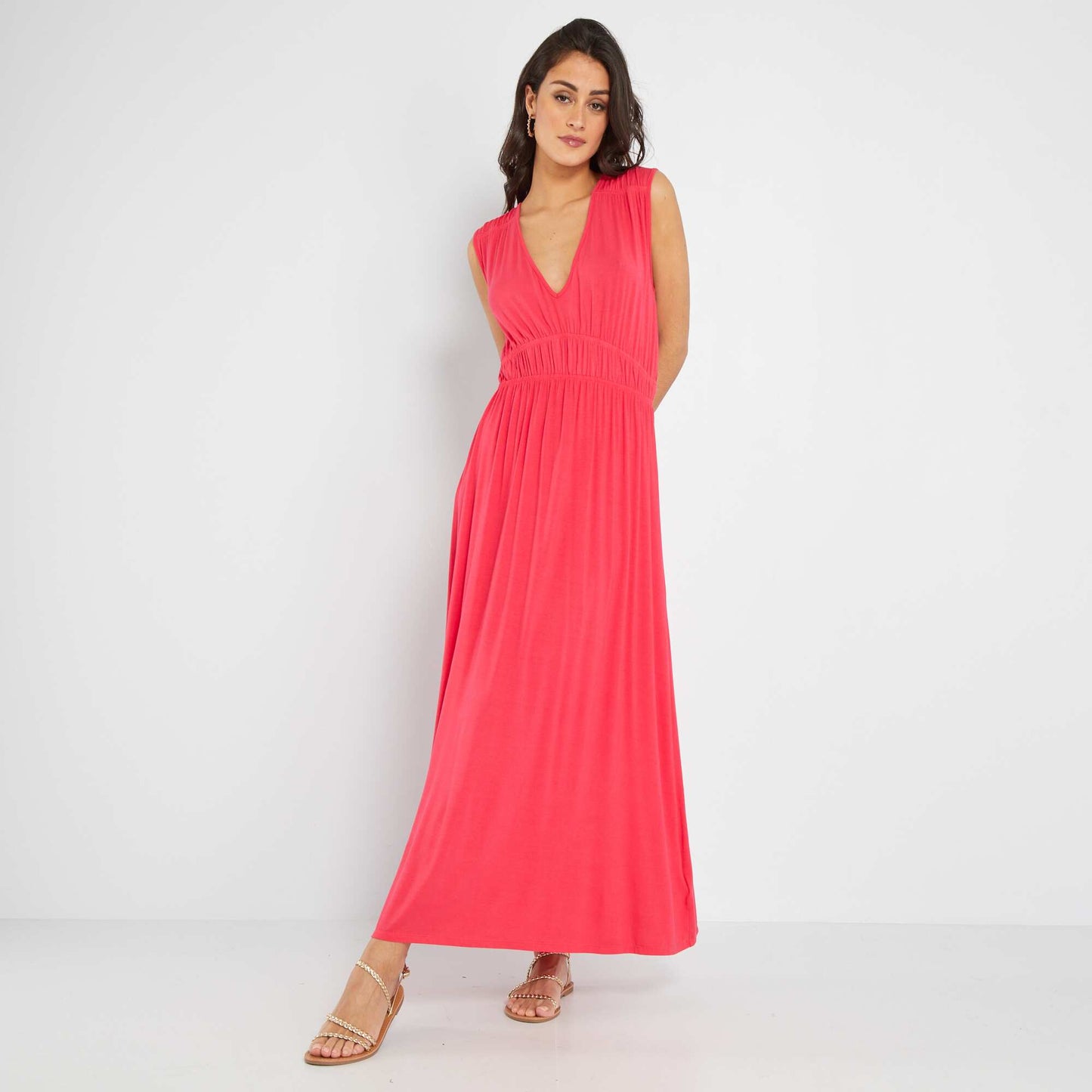 Robe longue rose azalée