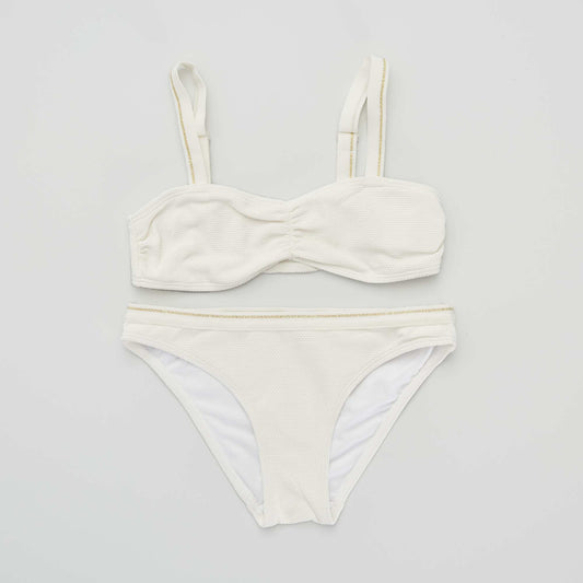 Maillot de bain 2 pièces en nid d'abeille Blanc