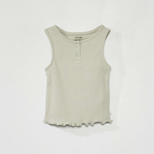 Débardeur côtelé et bords ondulés Vert gris