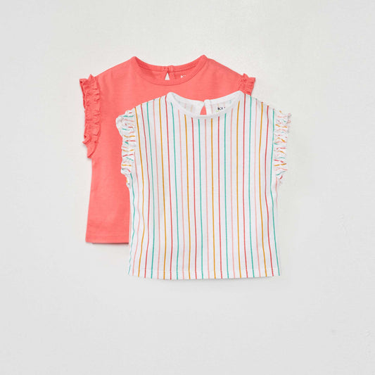 Lot de 2 tee-shirts avec fronces volantées Rose/rayé