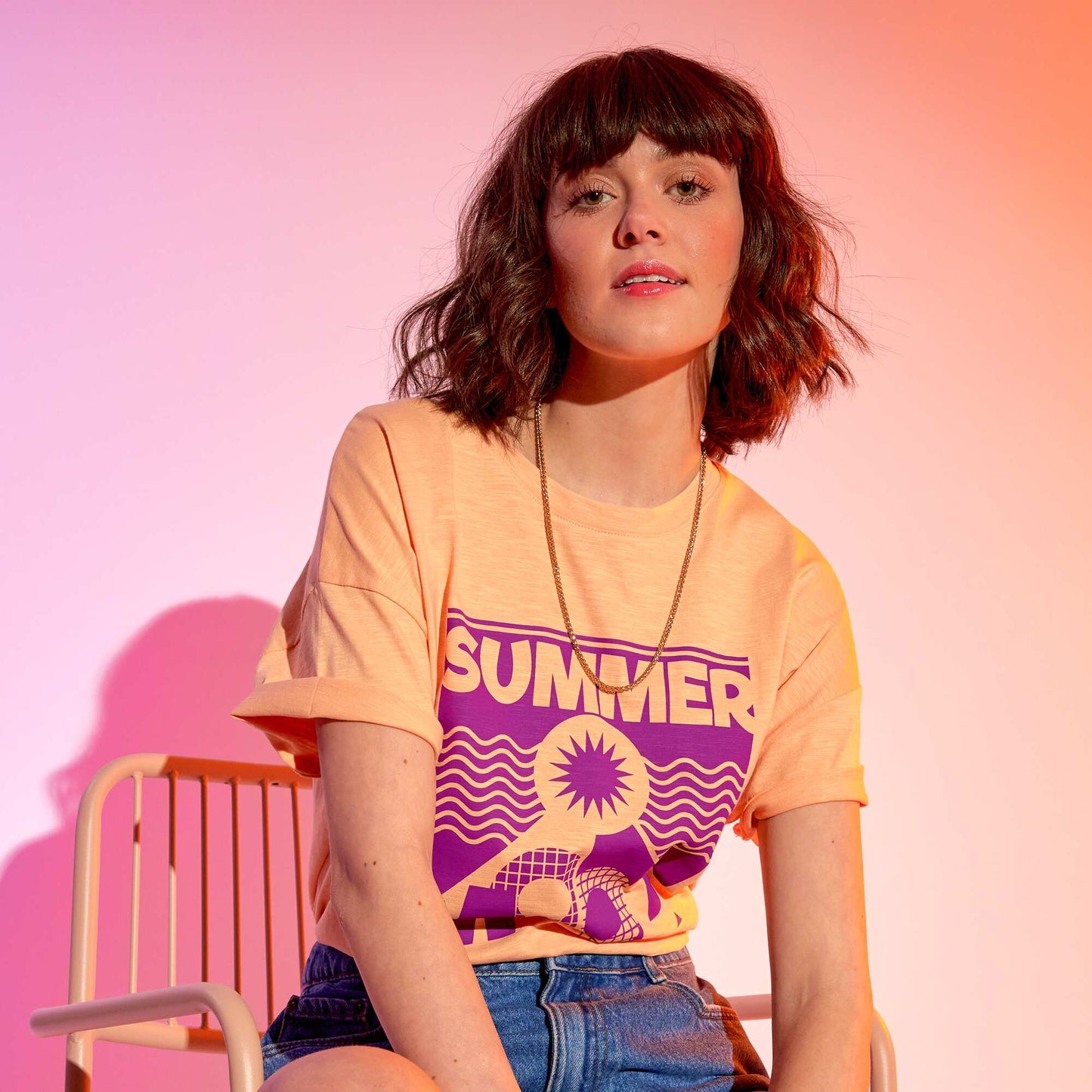 Tee-shirt message 'summer mood' Orange corail