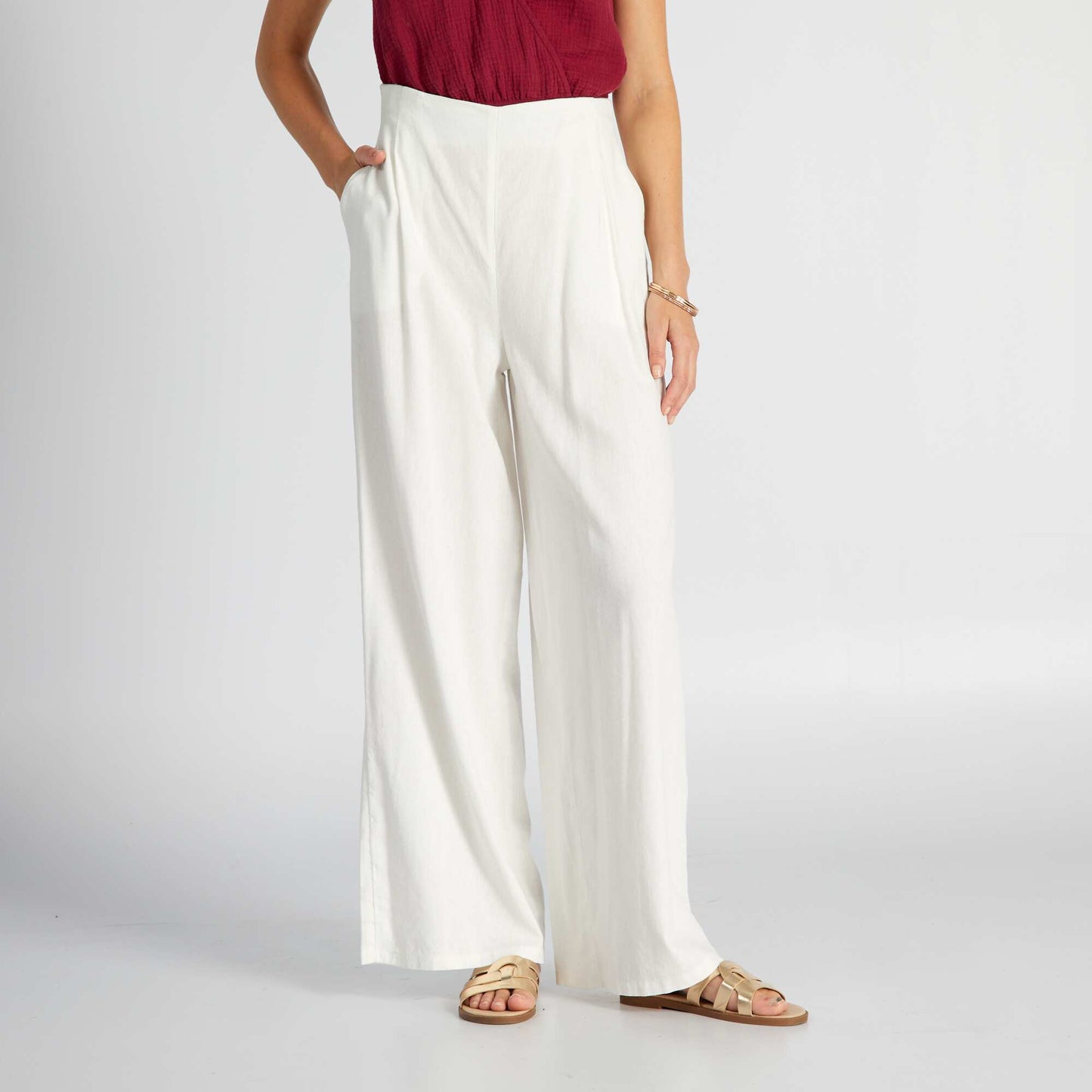 Pantalon wide leg en lin Blanc