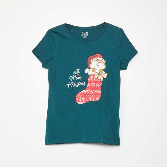 T-shirt en jersey avec imprimé 'Noël' Vert