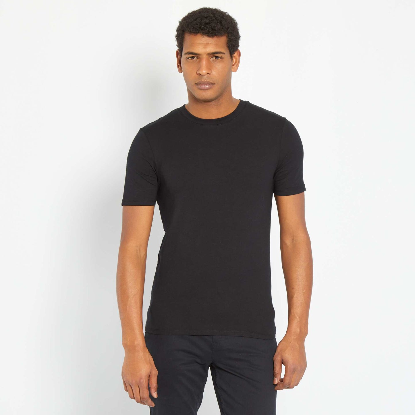 T-shirt en coton col rond - Muscle fit noir