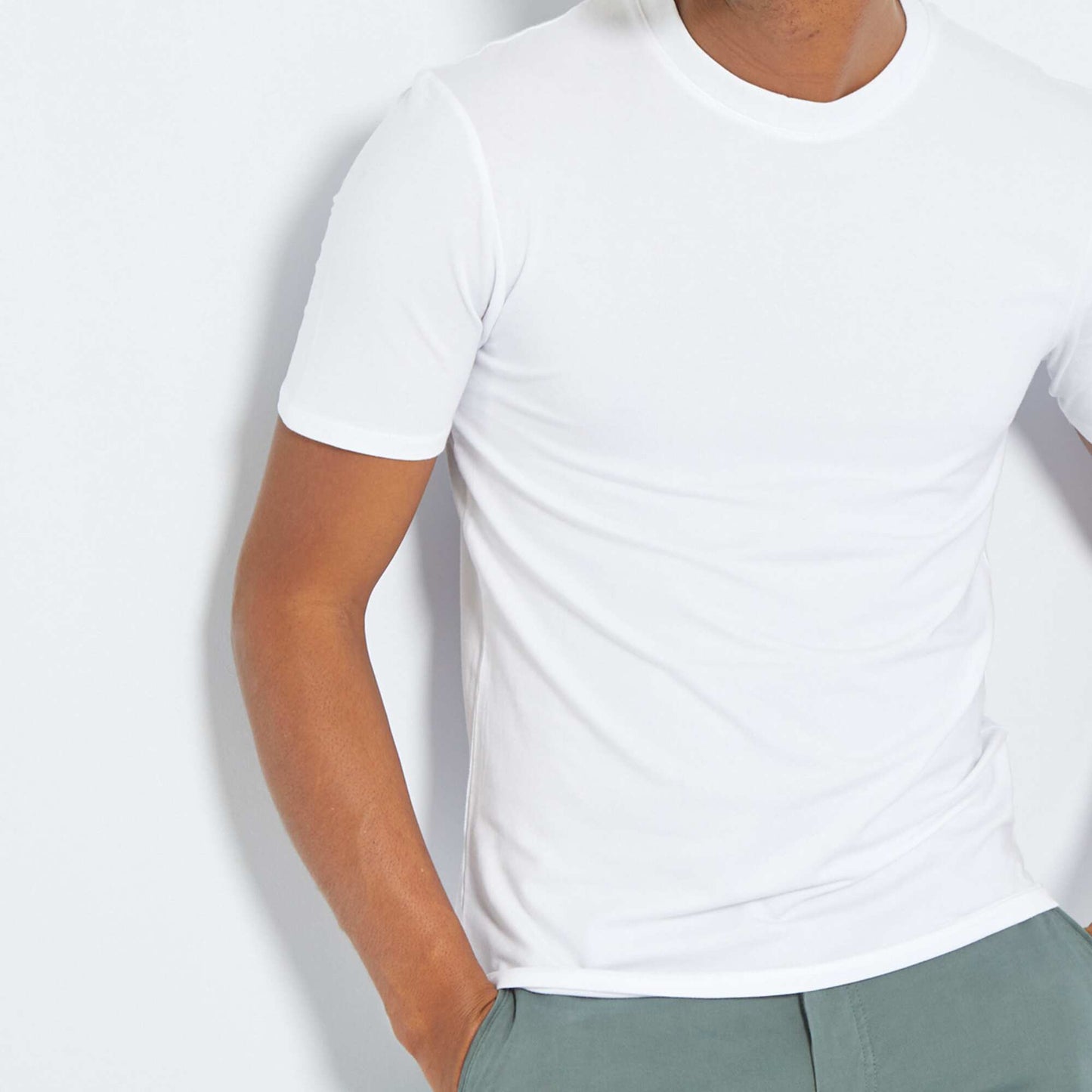 T-shirt en coton col rond - Muscle fit blanc