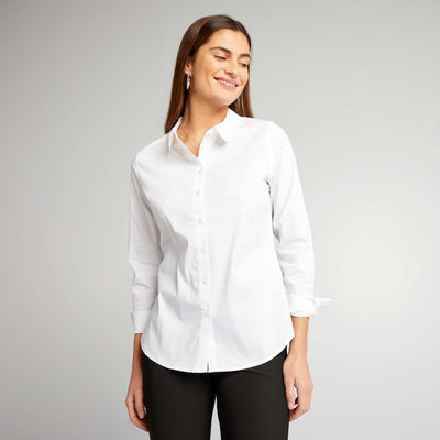 Chemise fittée col italien blanc
