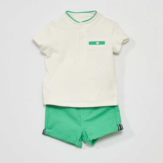 Polo piqué de coton + short Blanc/vert