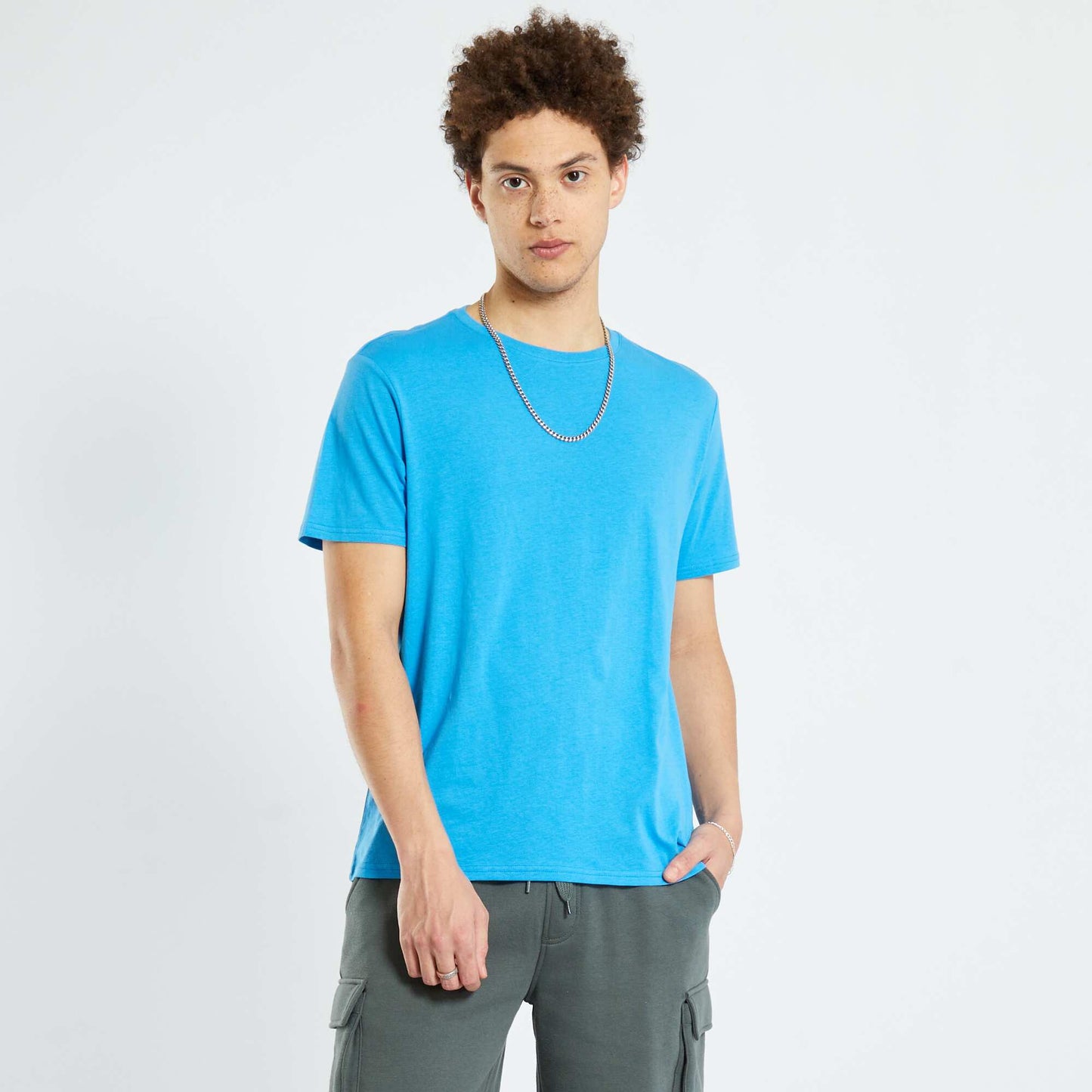 T-shirt en jersey uni bleu azur