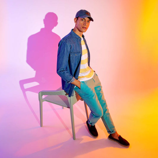 Chino slim uni en coton et en lin Bleu